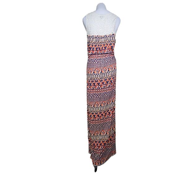Lucky Brand Crochet Top Tie Waist Maxi Dress Blue Orange Size L Boho Summer - Picture 2 of 14